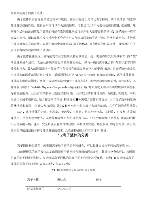 毕业设计论文离子液体的合成分类应用以及发展趋势