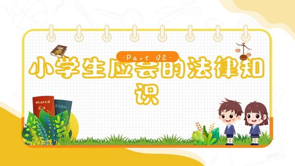 黄色卡通简约插画与法同行守护明天守护明天主题班会PPT