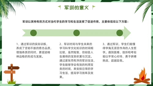 新生军训小清新迷彩绿叶开学军训主题PPT
