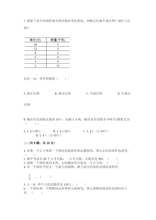 实用小学数学青岛版六年级下册期末测试卷推荐.docx