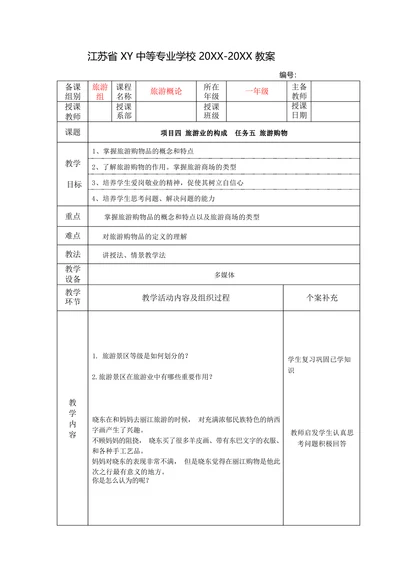 中职旅游概论教案：旅游业的构成—旅游购物
