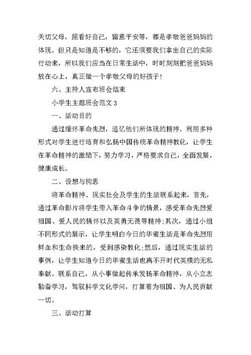小学生主题班会范文