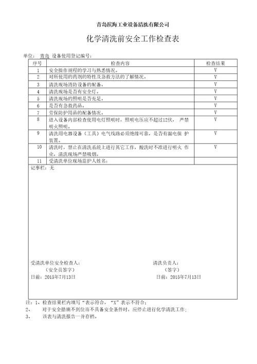 工业锅炉化学清洗竣工报告含酸洗记录