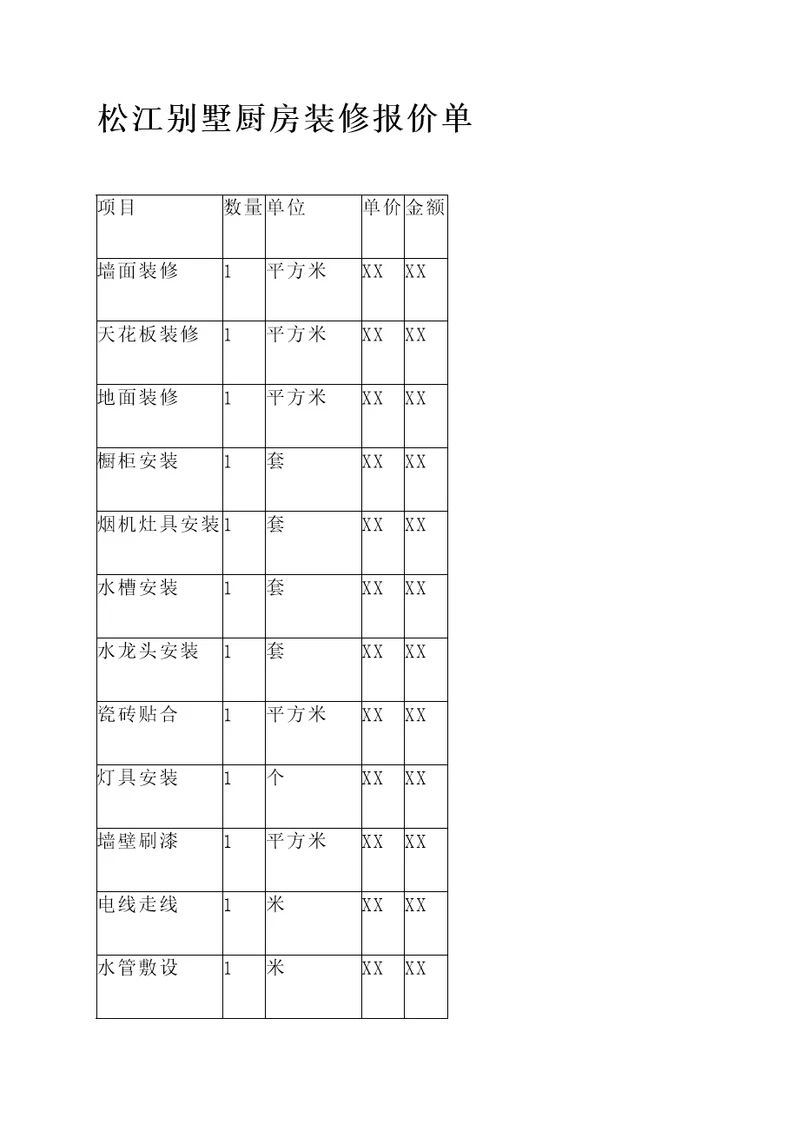 松江别墅厨房装修报价单