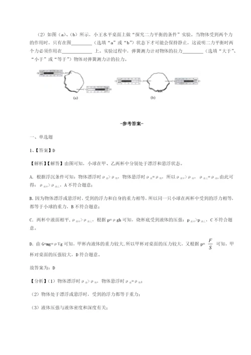小卷练透广东深圳市高级中学物理八年级下册期末考试单元测试试题（含解析）.docx