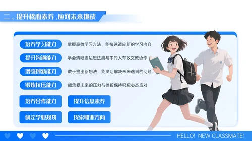 蓝白色漫画风开学第一课PPT模板