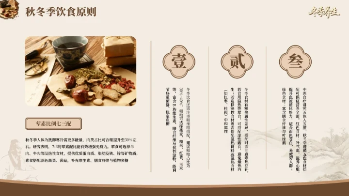 棕色国风冬季养生PPT模板