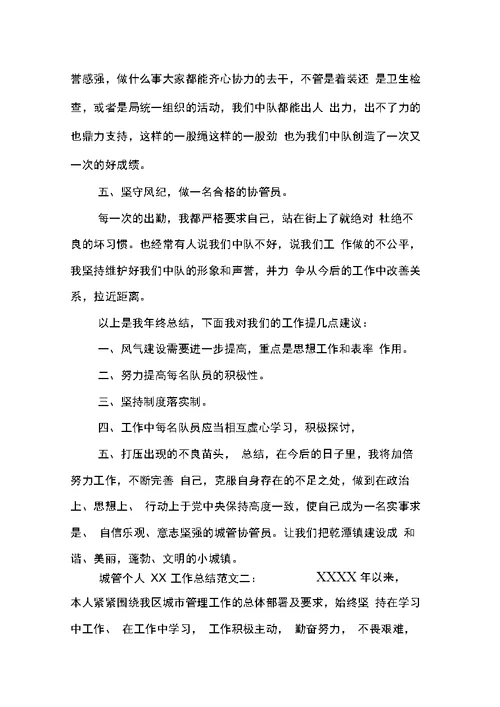 城管个人XX工作总结