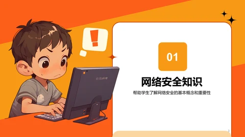 橙色卡通风中小学网络安全课件PPT模板