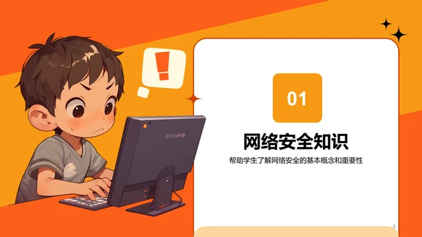橙色卡通风中小学网络安全课件PPT模板