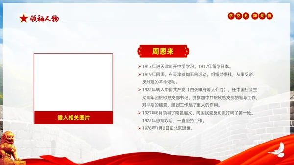 红色大气绸缎实拍党建党史人物介绍PPT