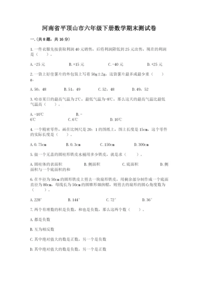 河南省平顶山市六年级下册数学期末测试卷及答案（新）.docx