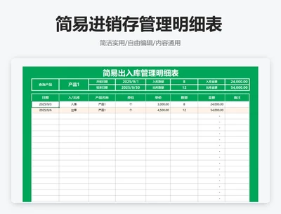 绿色简易进销存管理明细表