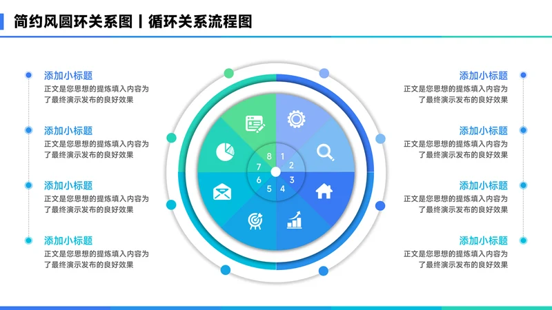 蓝色简约风8项圆环关系图PPT