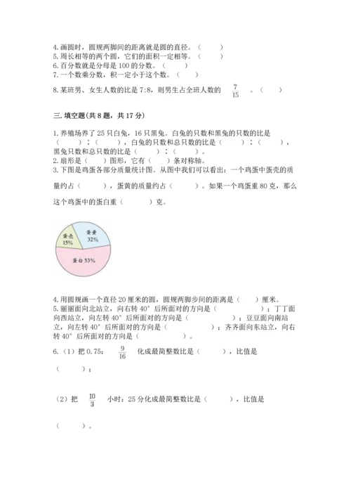 人教版小学六年级上册数学期末测试卷含答案下载.docx