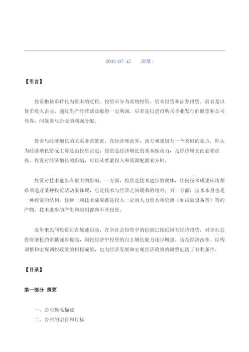 投资商业计划书模板.docx