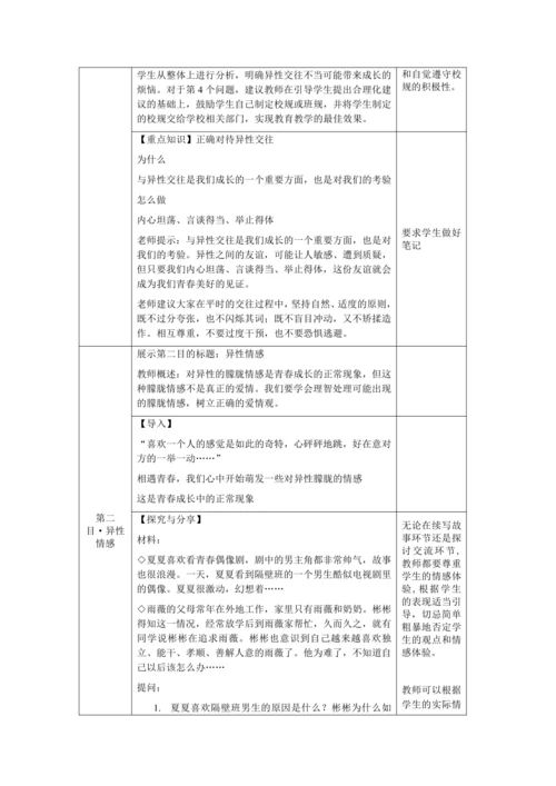 【核心素养目标】2.2 青春萌动 教学设计（表格式）