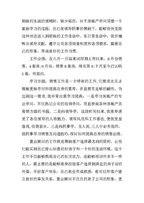 置业顾问试用期实习总结600字