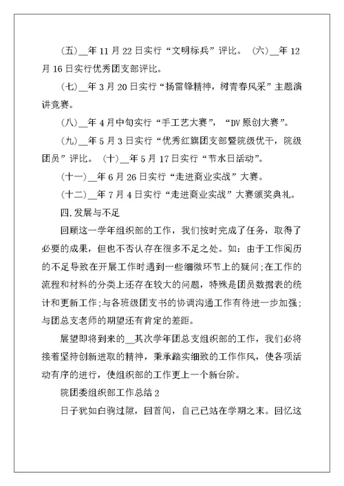 2022年院团委组织部工作总结