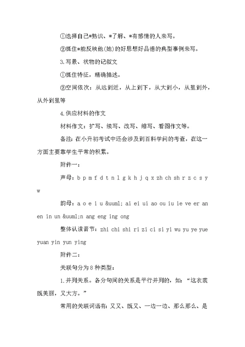 小学六年级语文知识点归纳 小升初语文复习知识点整理