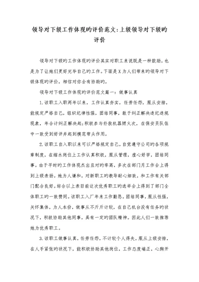 2022年领导对下级工作表现的评价范文-上级领导对下级的评价
