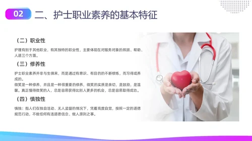 蓝色紫色商务实拍形状护士职业素养培训PPT课件