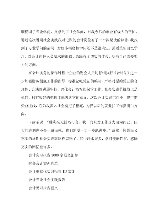 会计电算化暑假实习报告会计实习报告总结