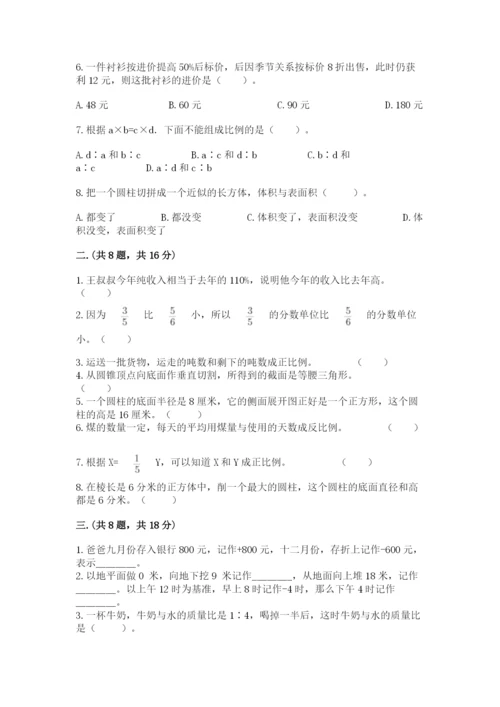 苏教版数学小升初模拟试卷含完整答案【考点梳理】.docx