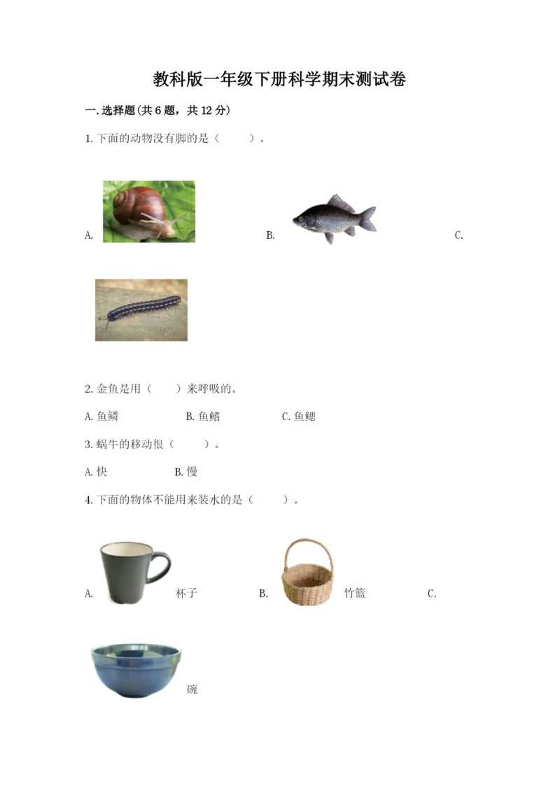 教科版一年级下册科学期末测试卷附答案(培优a卷).docx