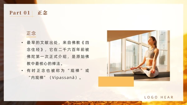 橙色简约风商务正念减压疗法培训PPT模板