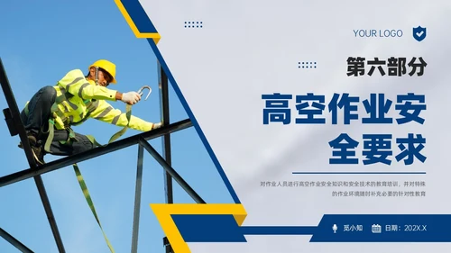 蓝黄商务实拍高空作业安全管理培训PPT课件