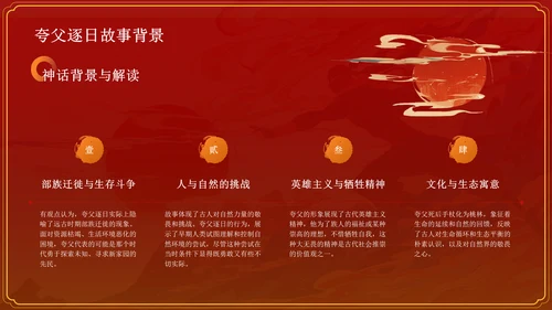 红色国潮风夸父逐日——中国古代神话故事系列解读PPT模板