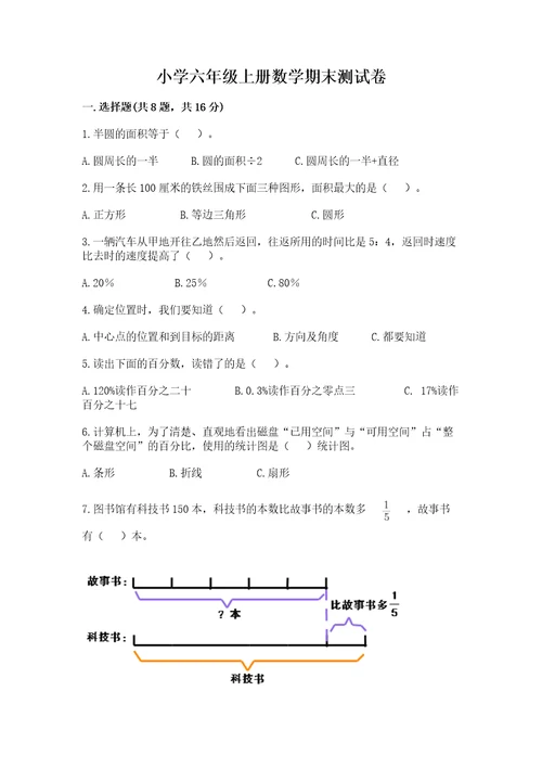 小学六年级上册数学期末测试卷带答案（达标题）