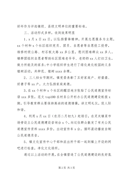 乡镇某年公民道德建设宣传月活动总结.docx