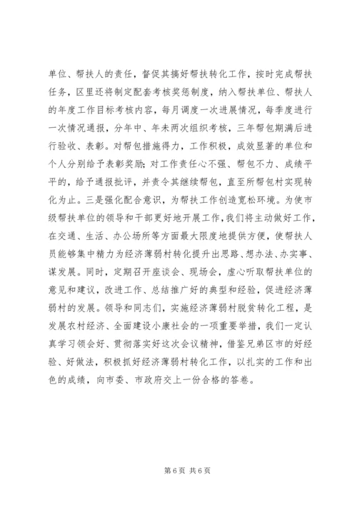 在全市实施百个经济薄弱村转化帮扶工程动员大会上的发言 (4).docx