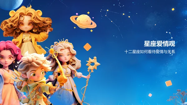 蓝色3D风十二星座基础性格解析PPT模板