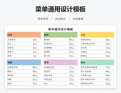 菜单通用设计模板