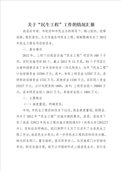 关于“民生工程工作的情况汇报