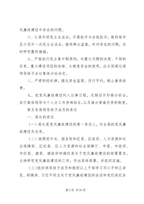 人力资源和社会保障局委员会领导班子某年党风廉政建设责任清单.docx