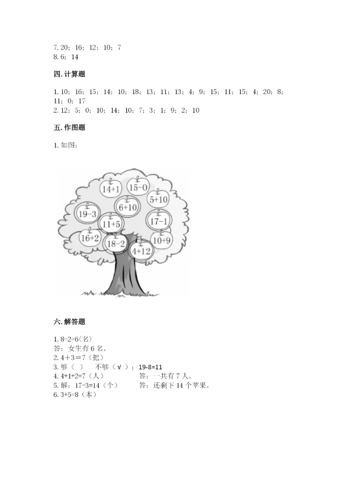小学数学试卷一年级上册数学期末测试卷（夺冠系列）.docx