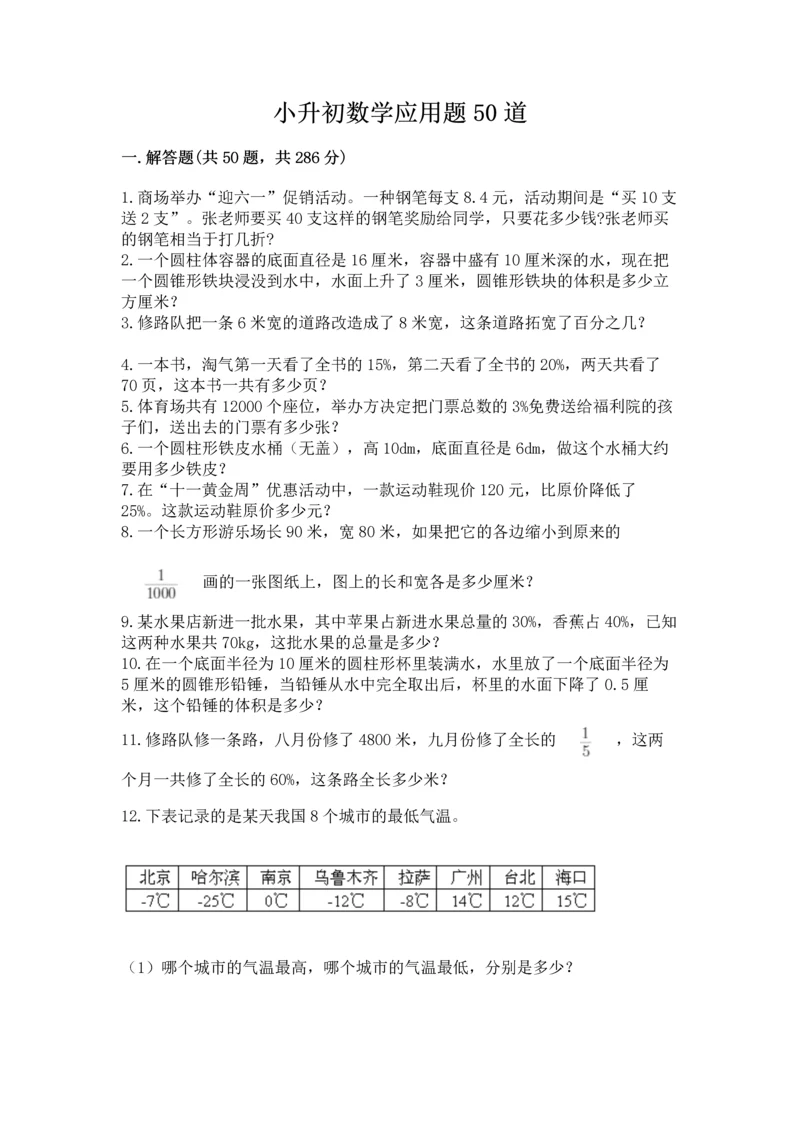 小升初数学应用题50道（易错题）word版.docx