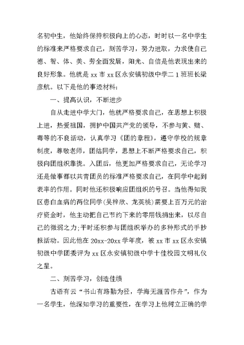 XX年关于美德少年事迹材料