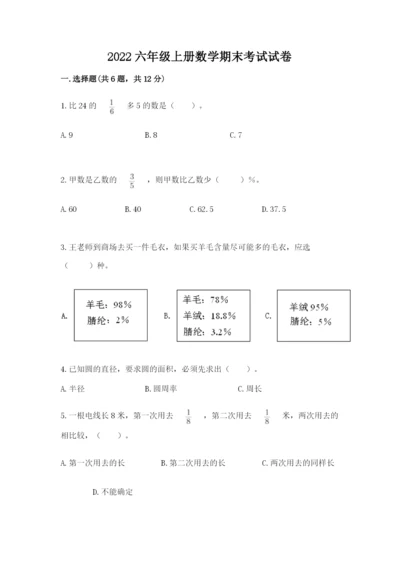 2022六年级上册数学期末考试试卷及答案【典优】.docx