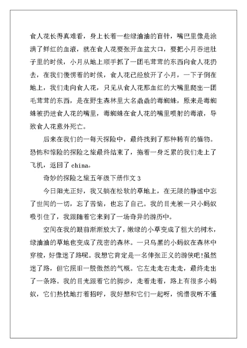 2022年神奇的探险之旅五年级下册作文10篇