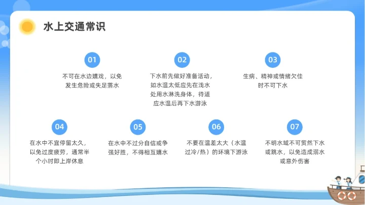 蓝色水彩插画水上交通安全教育安全培训PPT