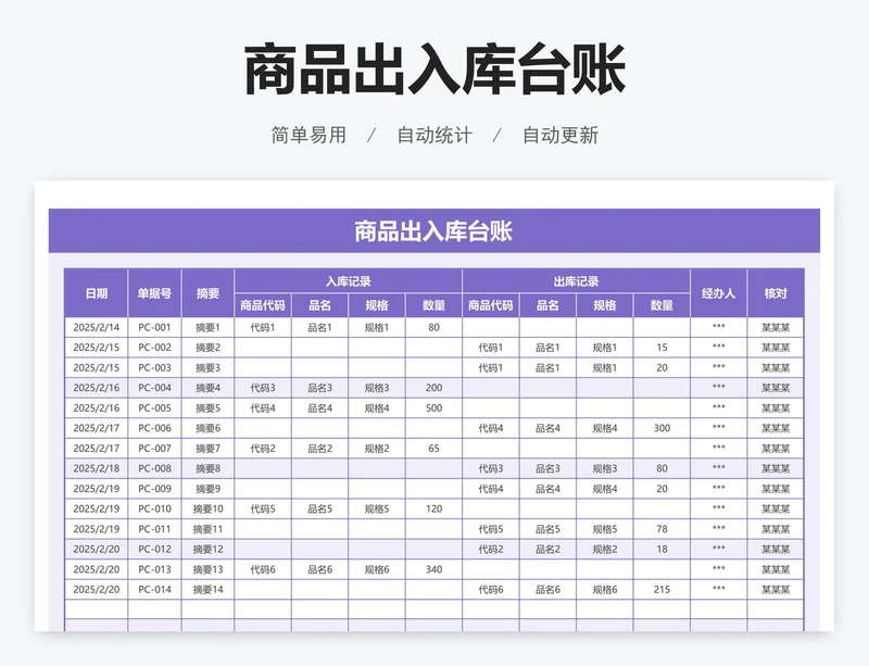 商品出入库台账