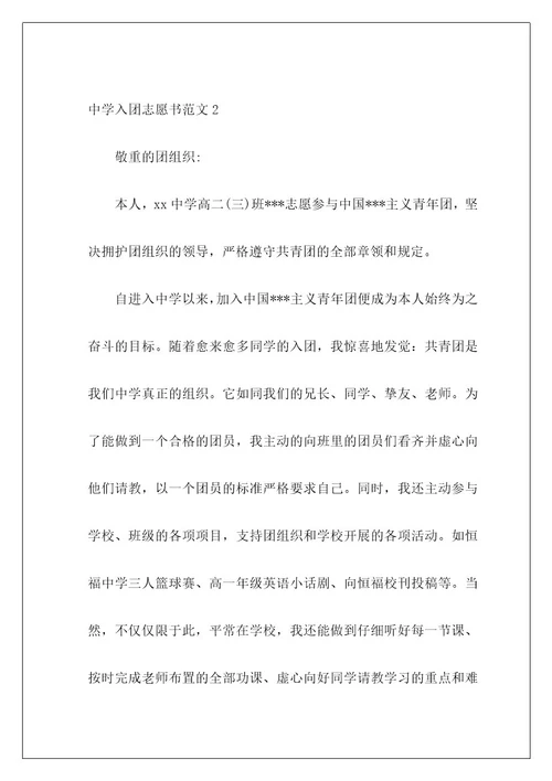 高中入团志愿书10