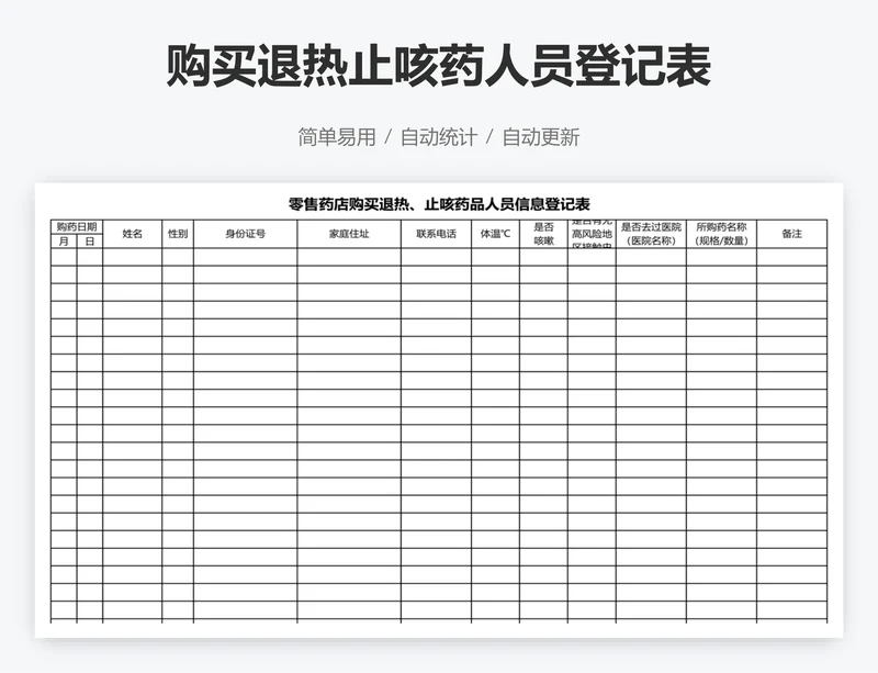购买退热止咳药人员登记表