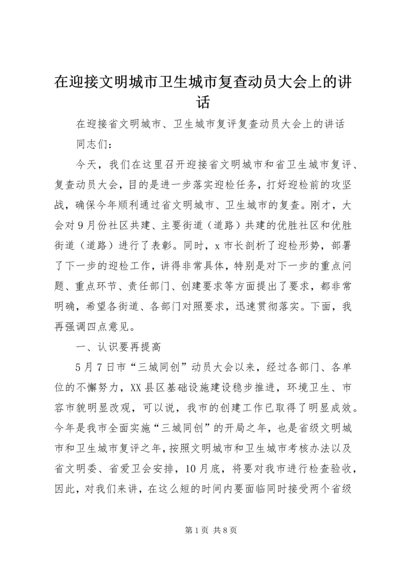 在迎接文明城市卫生城市复查动员大会上的讲话.docx