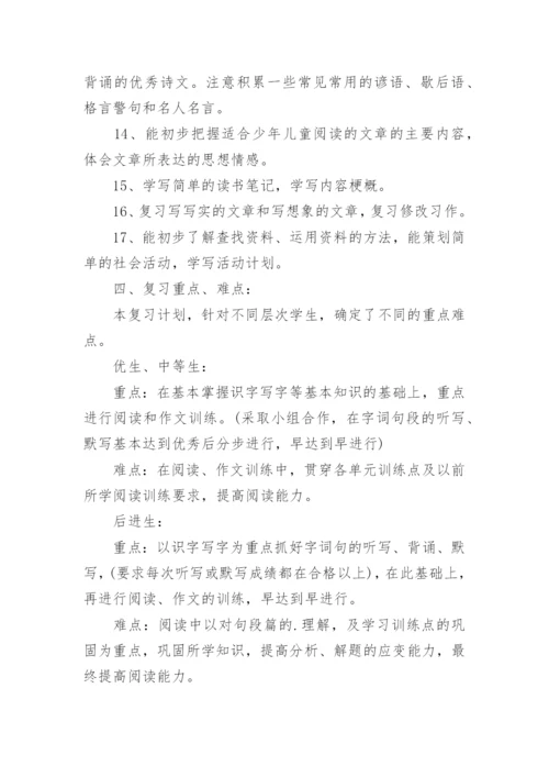 五年级下册语文期末复习计划.docx